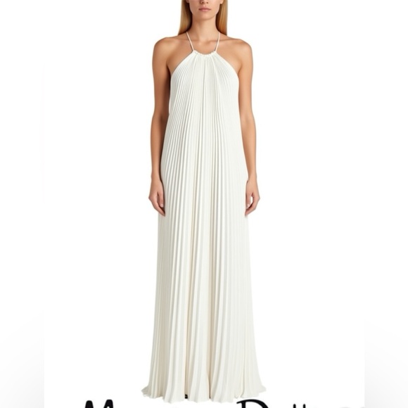 massimo dutti white pleated dress Massimo Dutti Contrast Pleated Long Dress